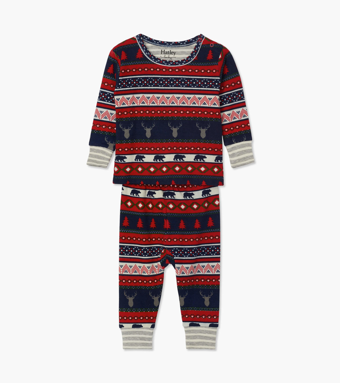Agrandir l'image de Pyjama en coton biologique pour bébé – Cerfs sur motif Fair Isle