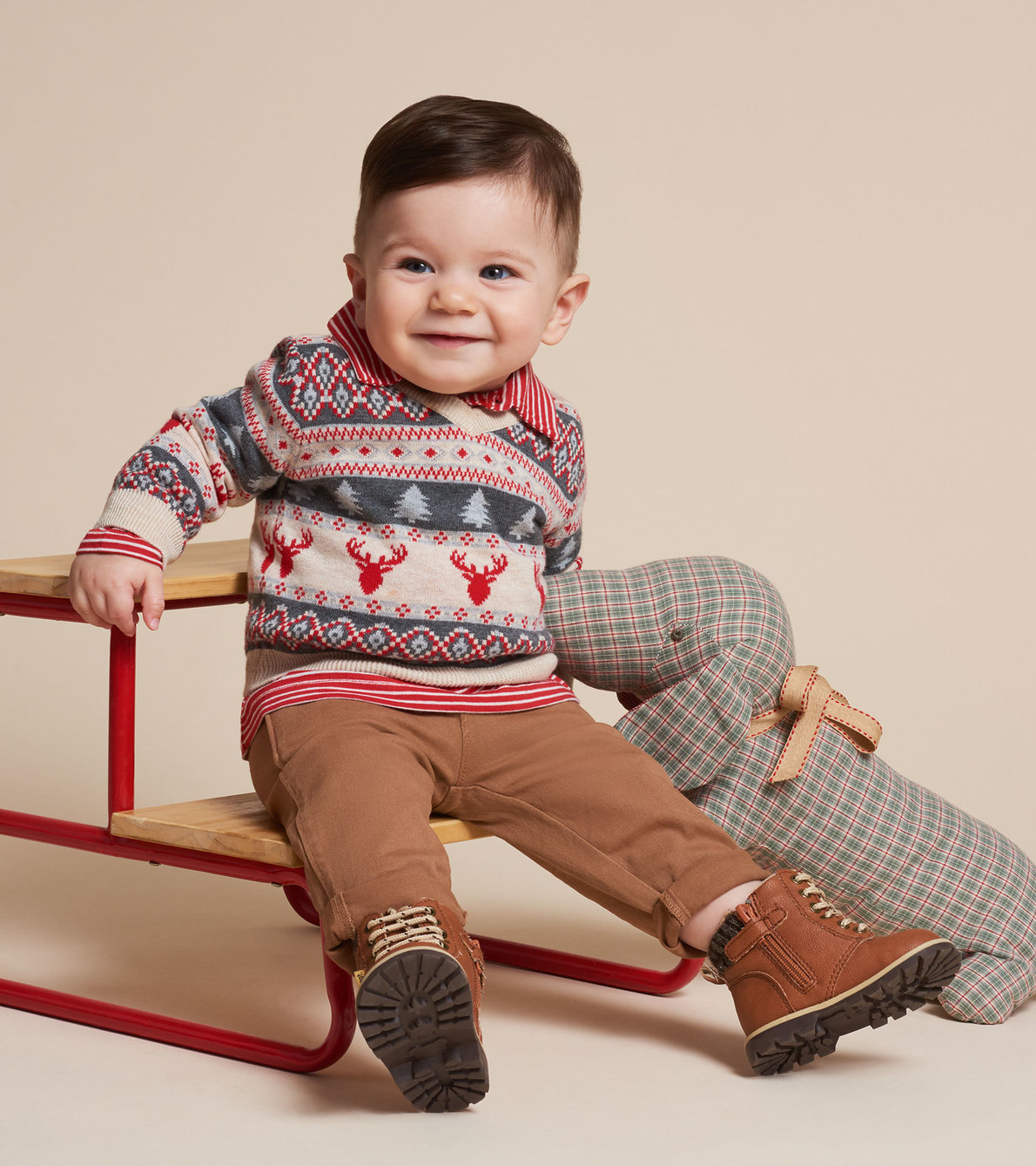 View larger image of Fair Isle Stags V-Neck Baby Sweater