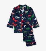 Festive Dinos Button Down Pajama Set