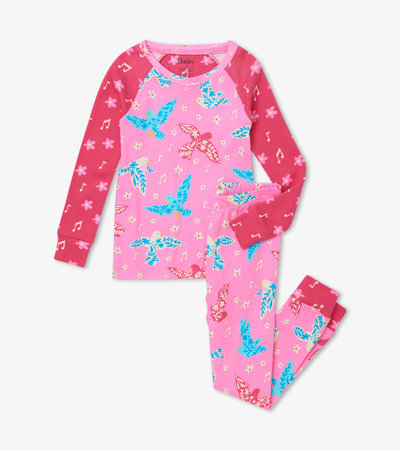 Floral Birds Organic Cotton Raglan Pajama Set