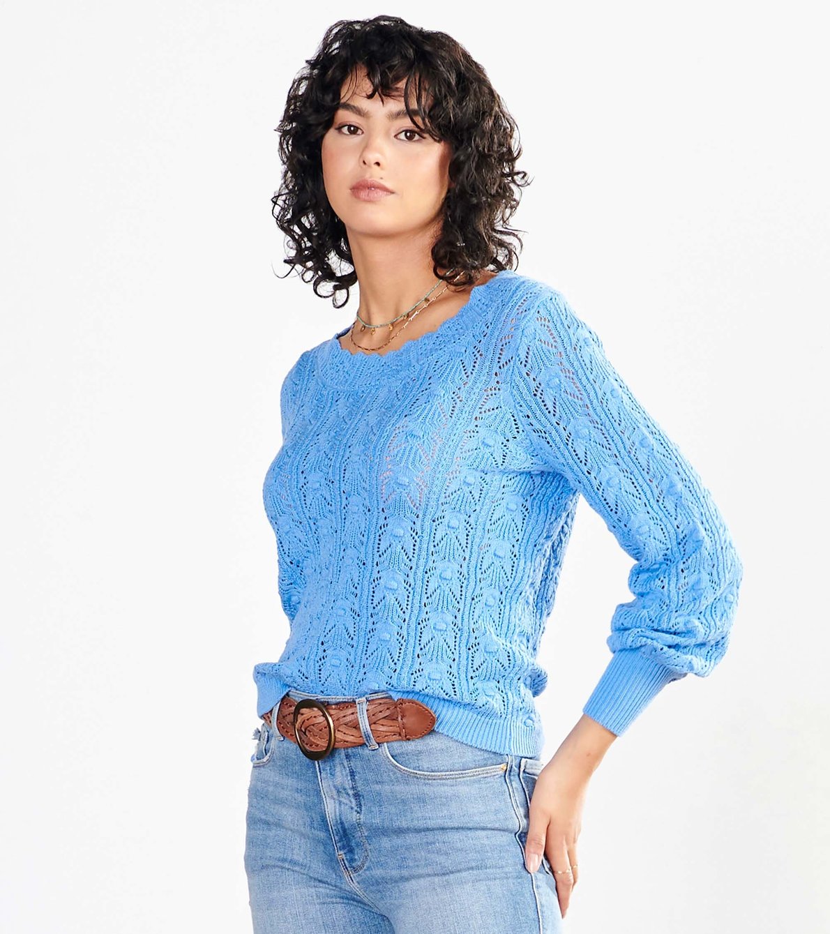 View larger image of Floral Pointelle Sweater - Azure