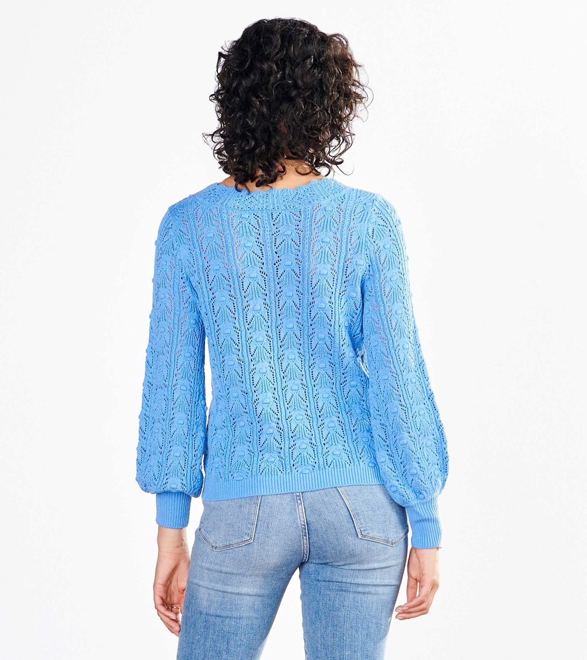 View larger image of Floral Pointelle Sweater - Azure