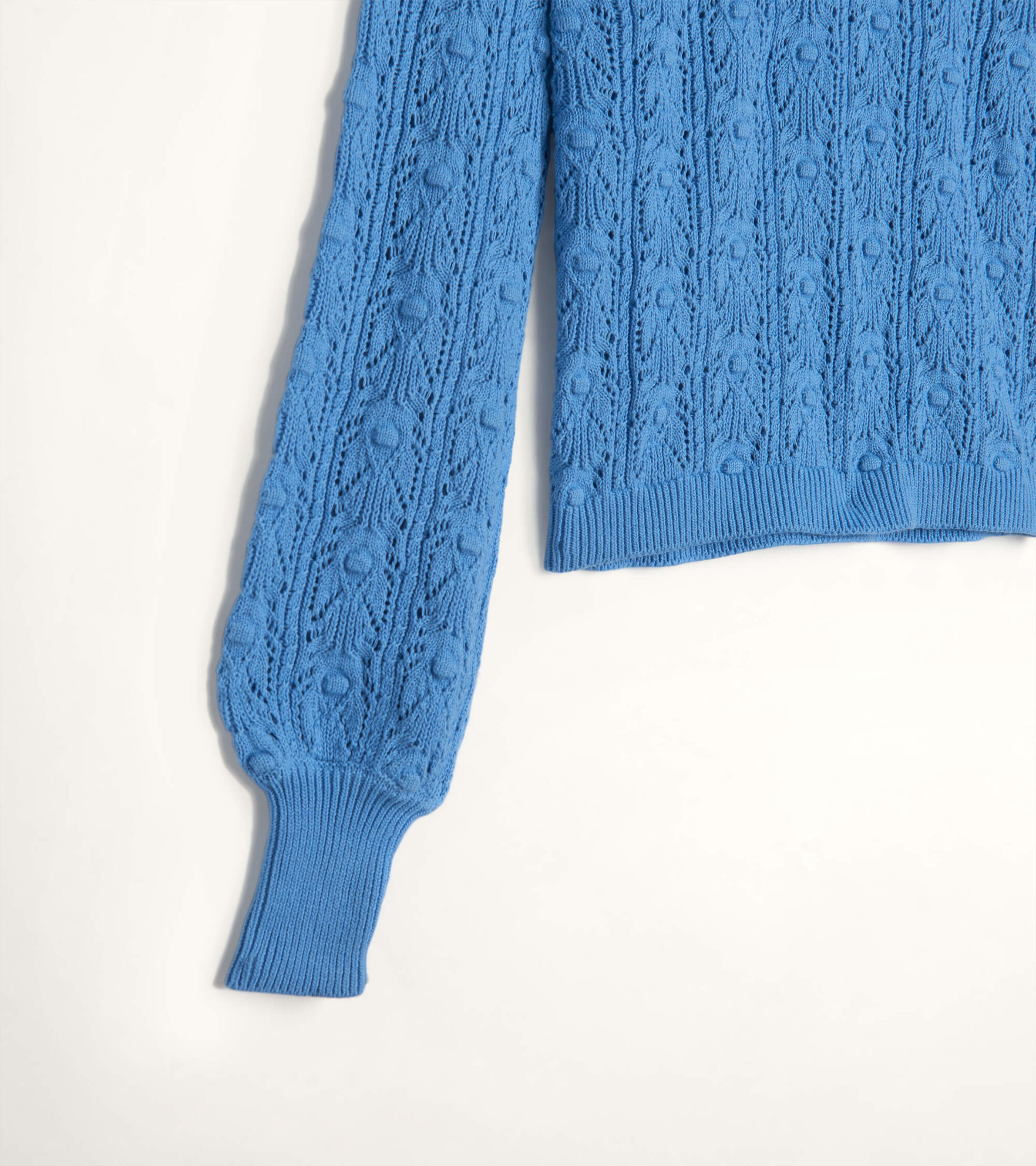 V-Neck Pointelle Knit Sweater in Dusty Blue - Retro, Indie and