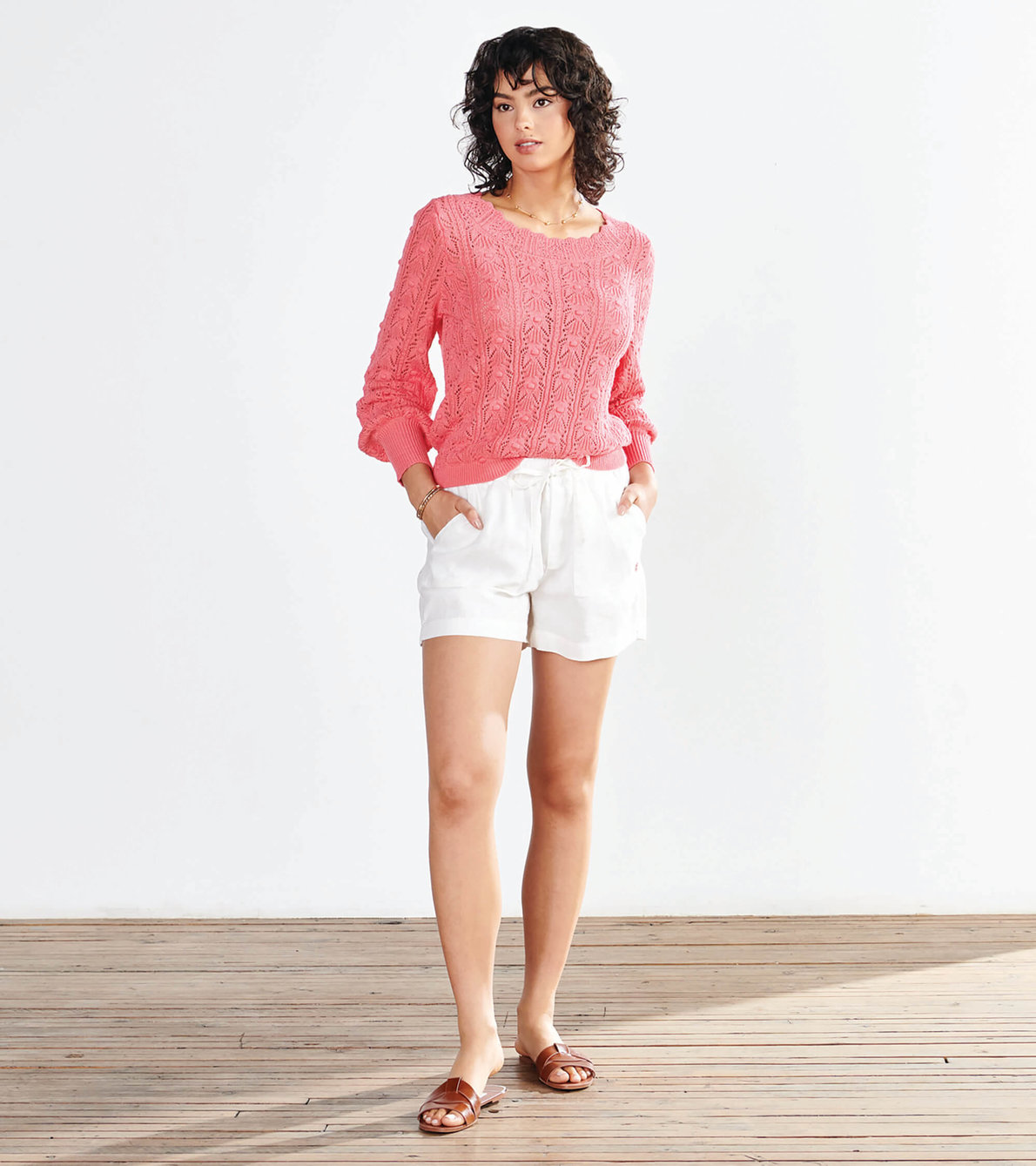 View larger image of Floral Pointelle Sweater - Coral Strawberry