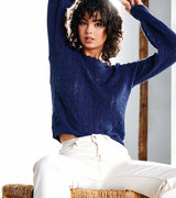 Floral Pointelle Sweater - Navy