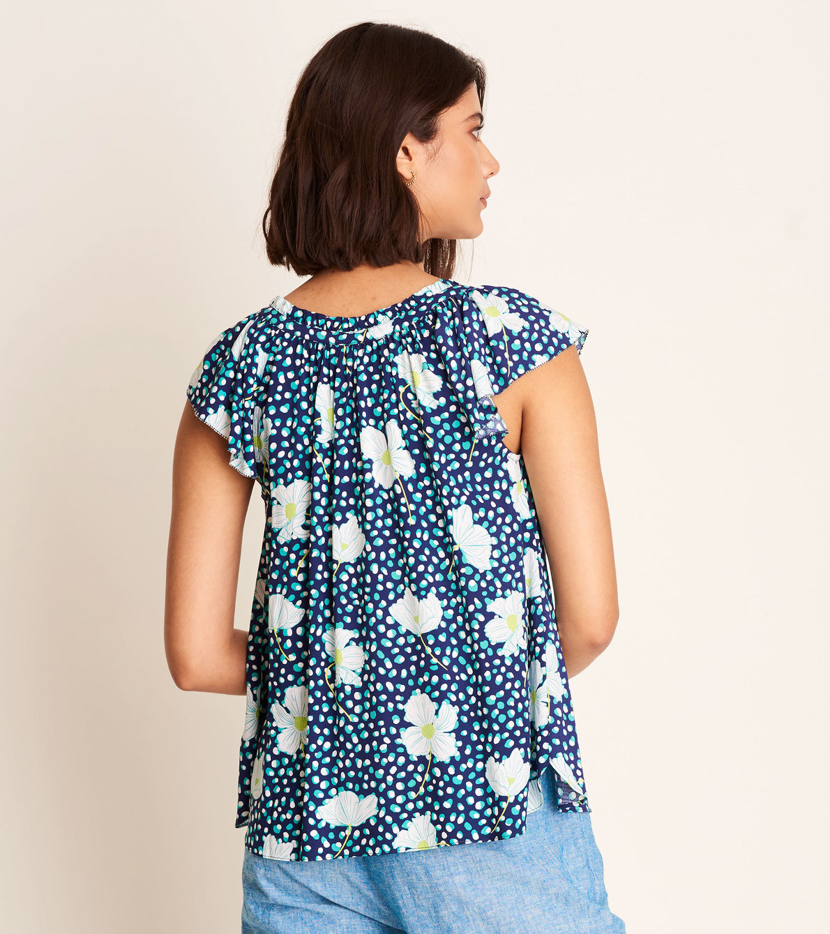 View larger image of Flutter Sleeve Blouse - Flower Dots