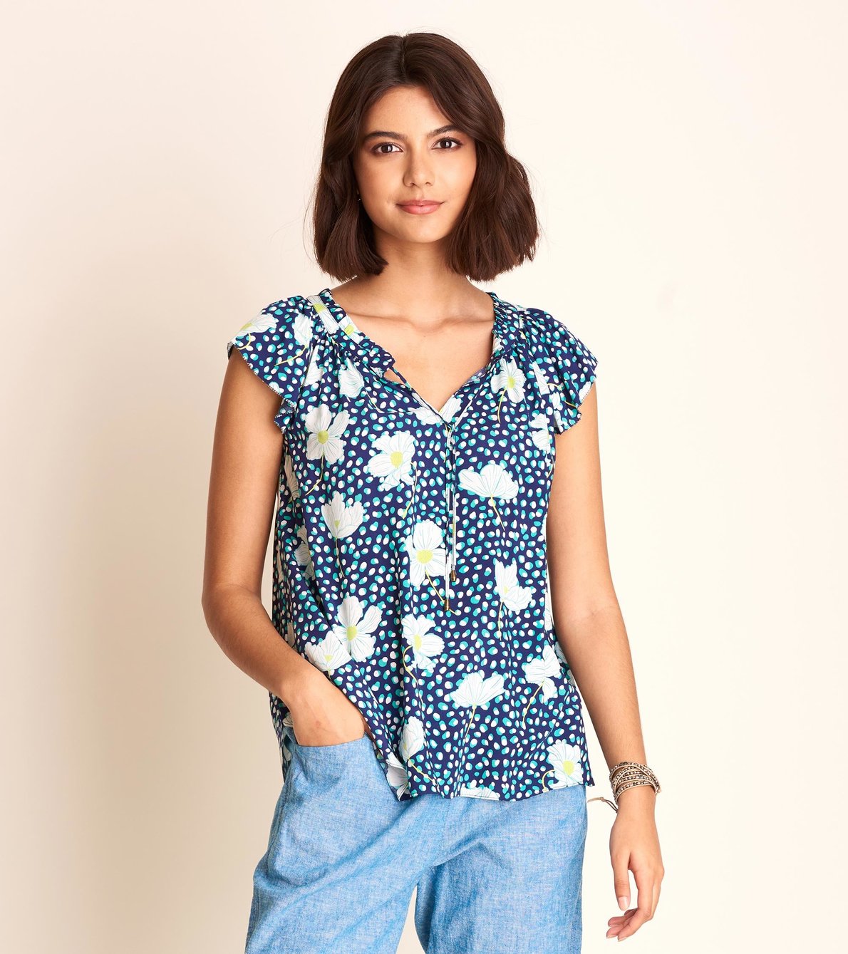 View larger image of Flutter Sleeve Blouse - Flower Dots