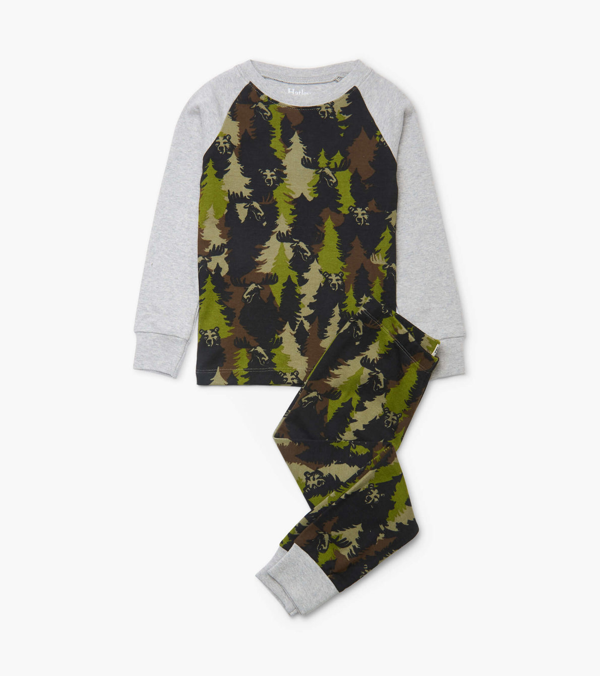 Agrandir l'image de Pyjama en coton biologique avec haut à manches raglan – Motif camouflage des bois