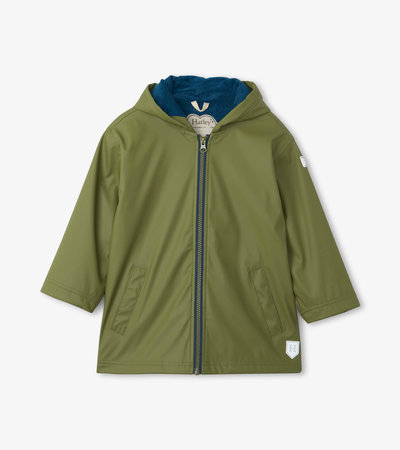 Boys Forest Green Zip-Up Rain Jacket