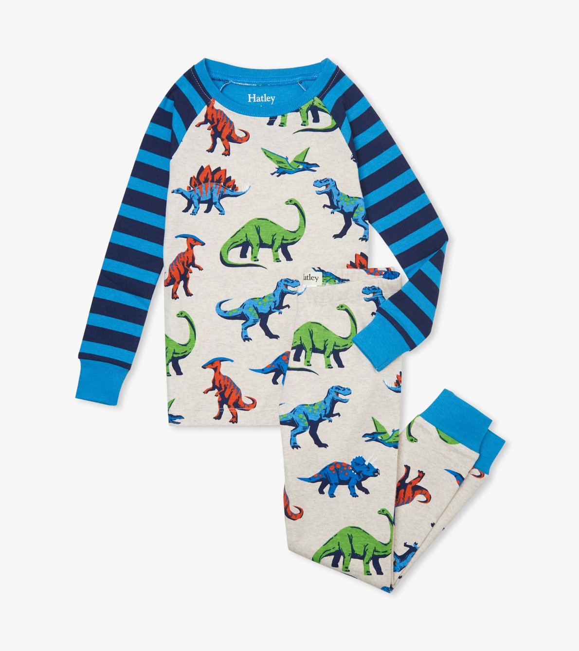 Agrandir l'image de Pyjama en coton biologique avec haut à manches raglan – Dinosaures amicaux