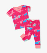 Pyjama à manches courtes en coton biologique pour bébé – Cabrioles de licornes
