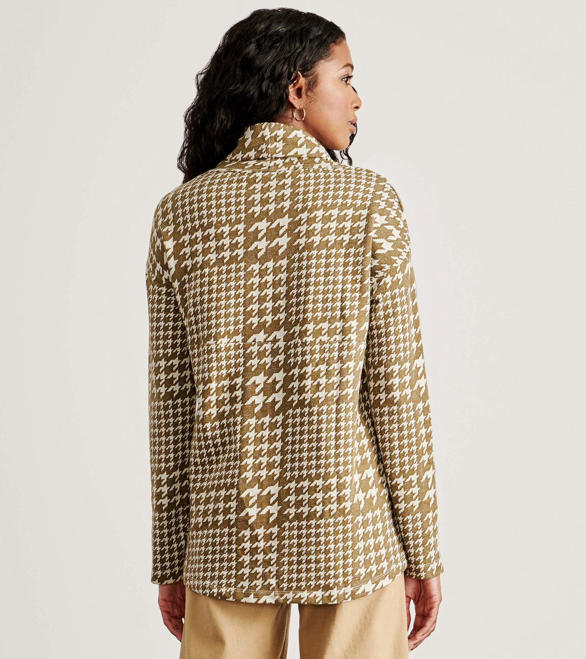 View larger image of Funnel Neck Top - Houndstooth Plaid
