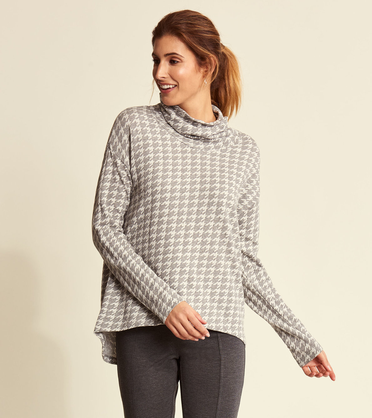 View larger image of Funnel Neck Top - Houndstooth