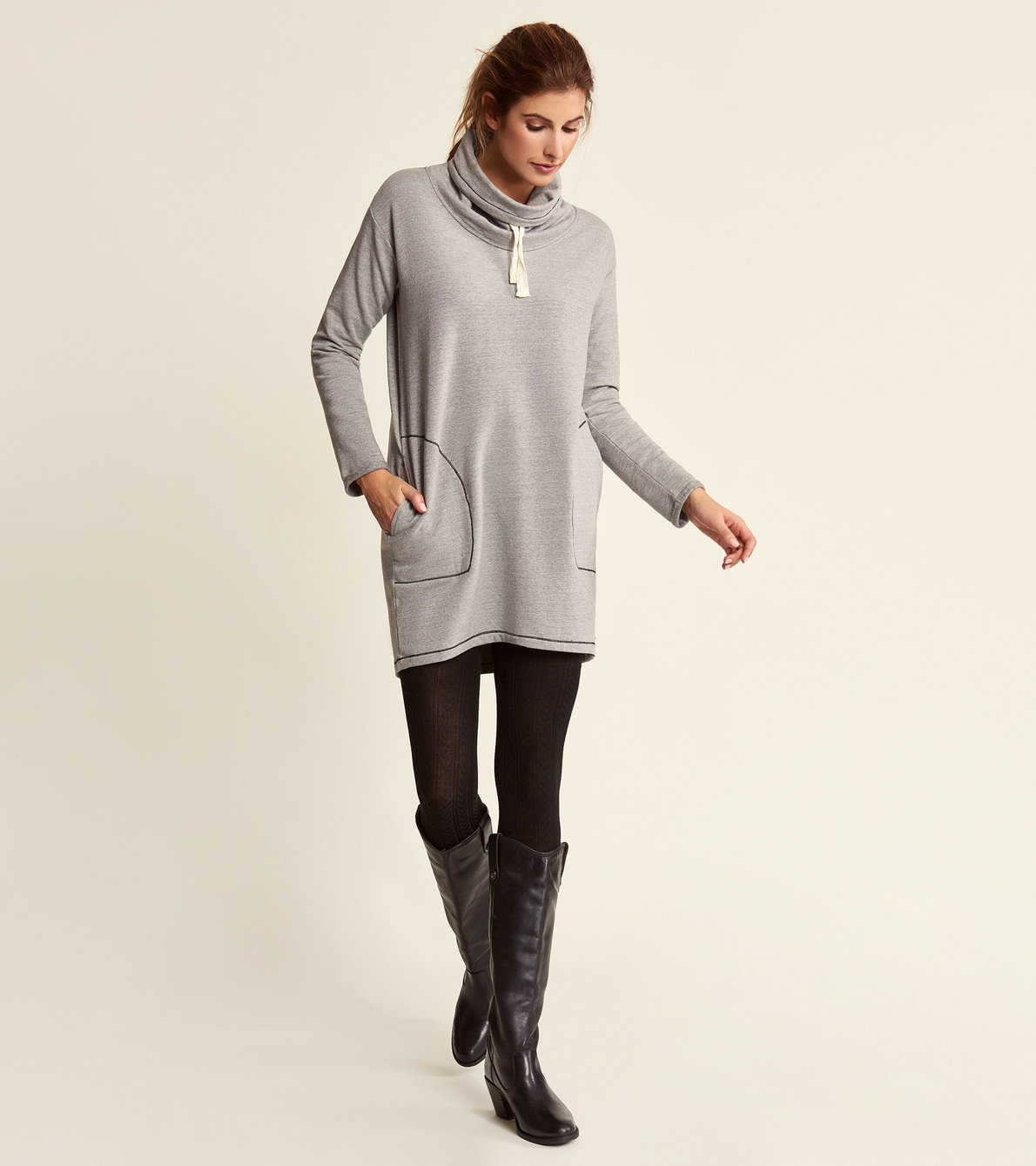 View larger image of Funnel Neck Tunic - Salt and Pepper Charcoal