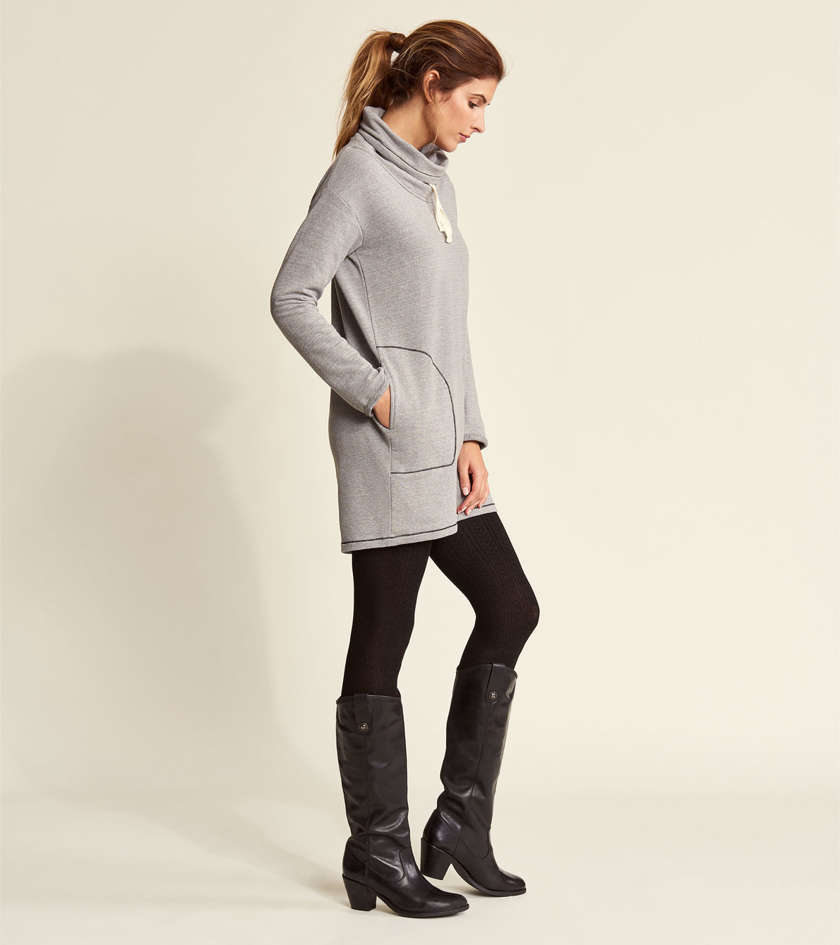 View larger image of Funnel Neck Tunic - Salt and Pepper Charcoal