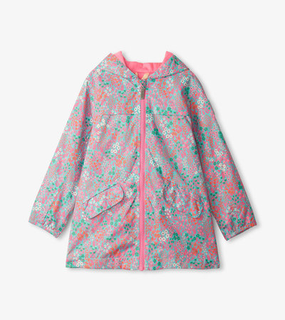 Girls Ditsy Floral Zip-Up Lightweight Raincoat