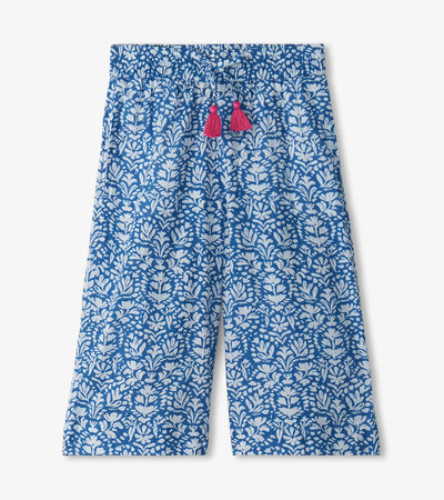 Jupe-culotte à jambe large – Motifs floraux créés par shibori