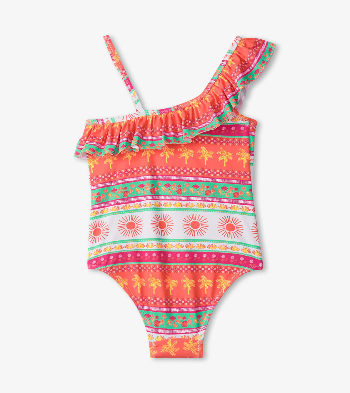 View larger image of Girls Ornate Tropicals Ruffle Trim Swimsuit