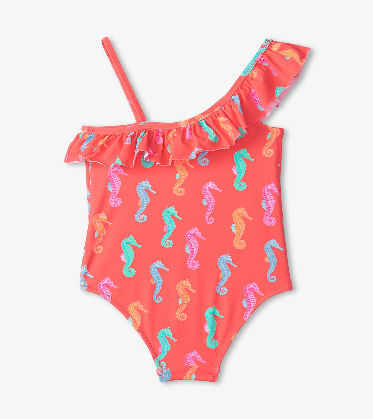 View larger image of Girls Painted Sea Horses Ruffle Trim Swimsuit