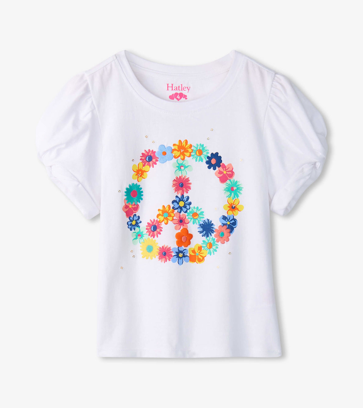 Agrandir l'image de T-shirt à manches torsadées – Signe de paix fleuri