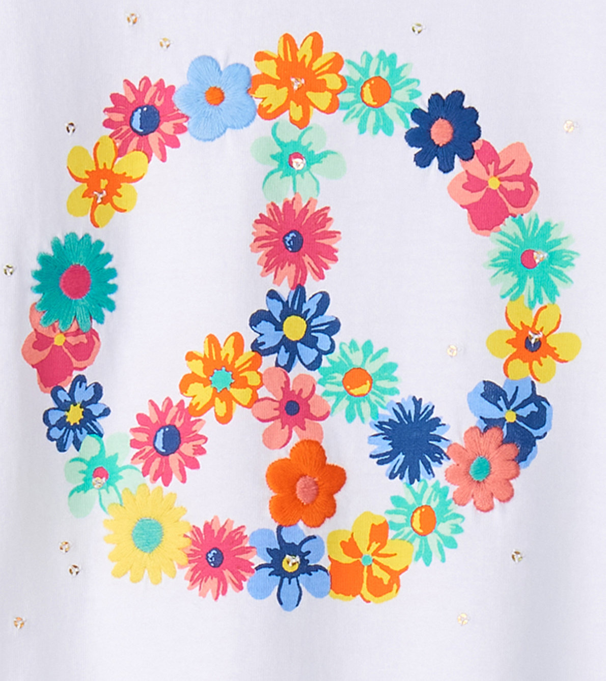 Agrandir l'image de T-shirt à manches torsadées – Signe de paix fleuri