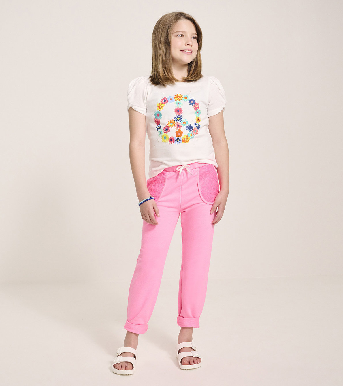 View larger image of Girls Peace Flower Twisted Sleeve Tee