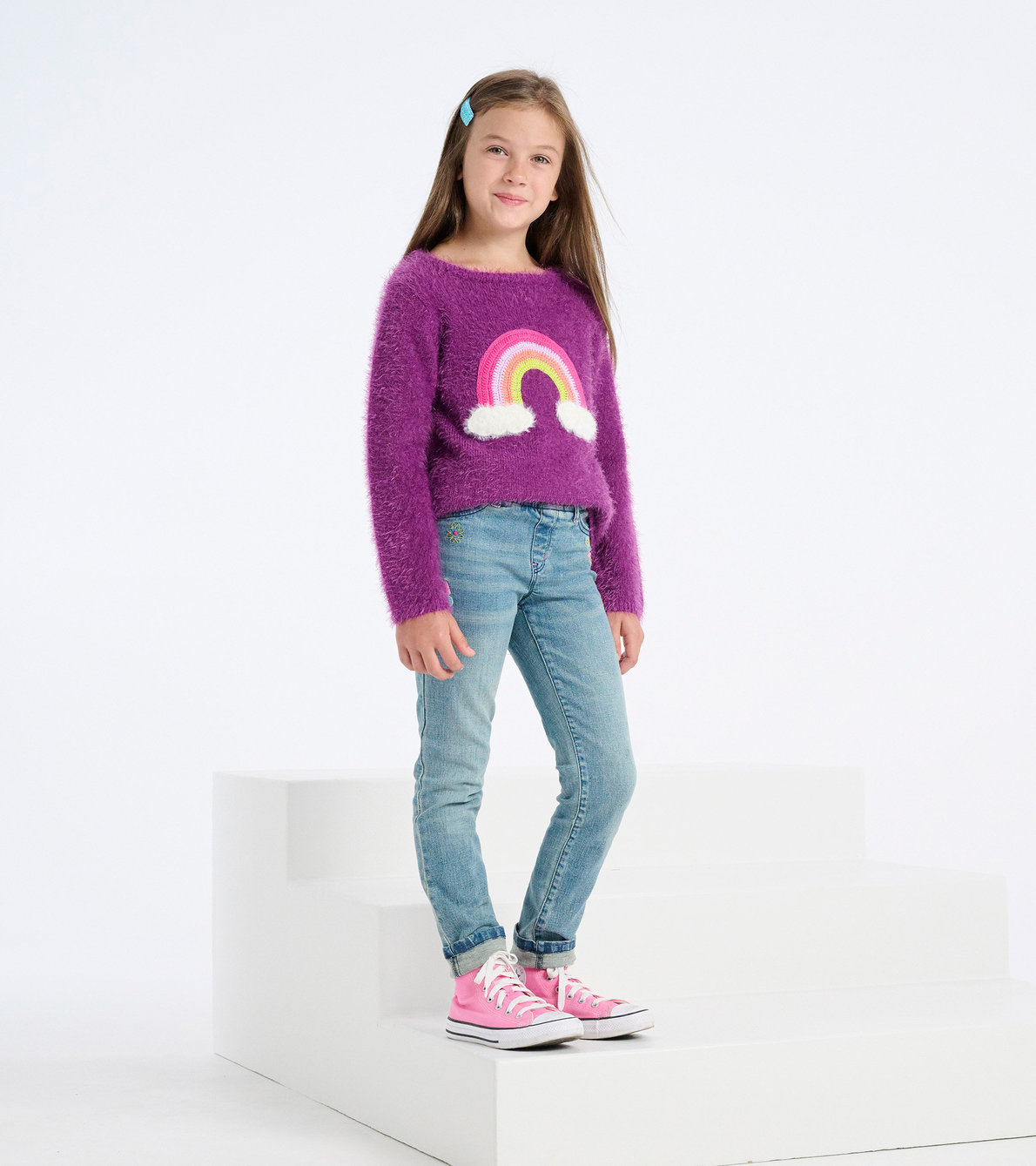 View larger image of Girls Rainbow Cloud Fuzzy Sweater