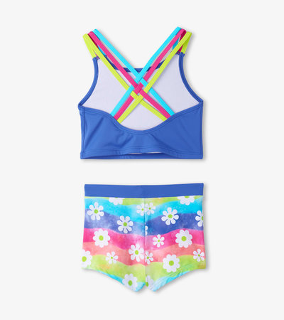 Girls Rainbow Flower Two-Piece Crop Top Bikini Set