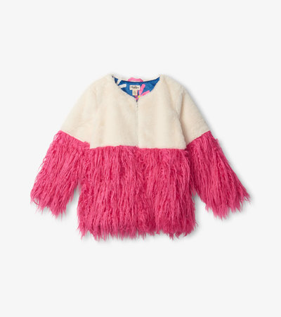 Girls Sheer Pink Faux Fur Jacket