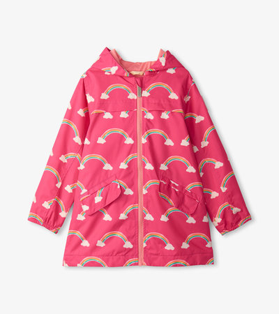 Girls Summer Rainbow Zip-Up Lightweight Raincoat