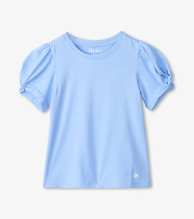 T-shirt à manches torsadées – Bleu Vista