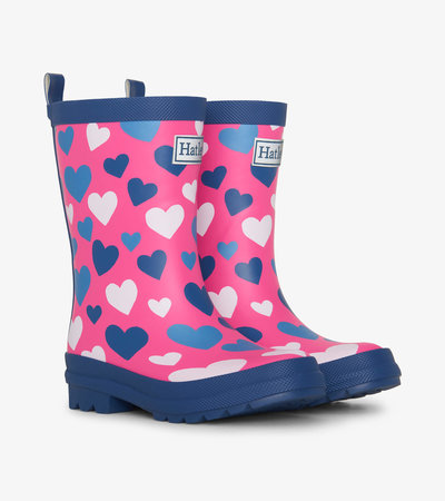 Girls White Hearts Matte Rain Boots