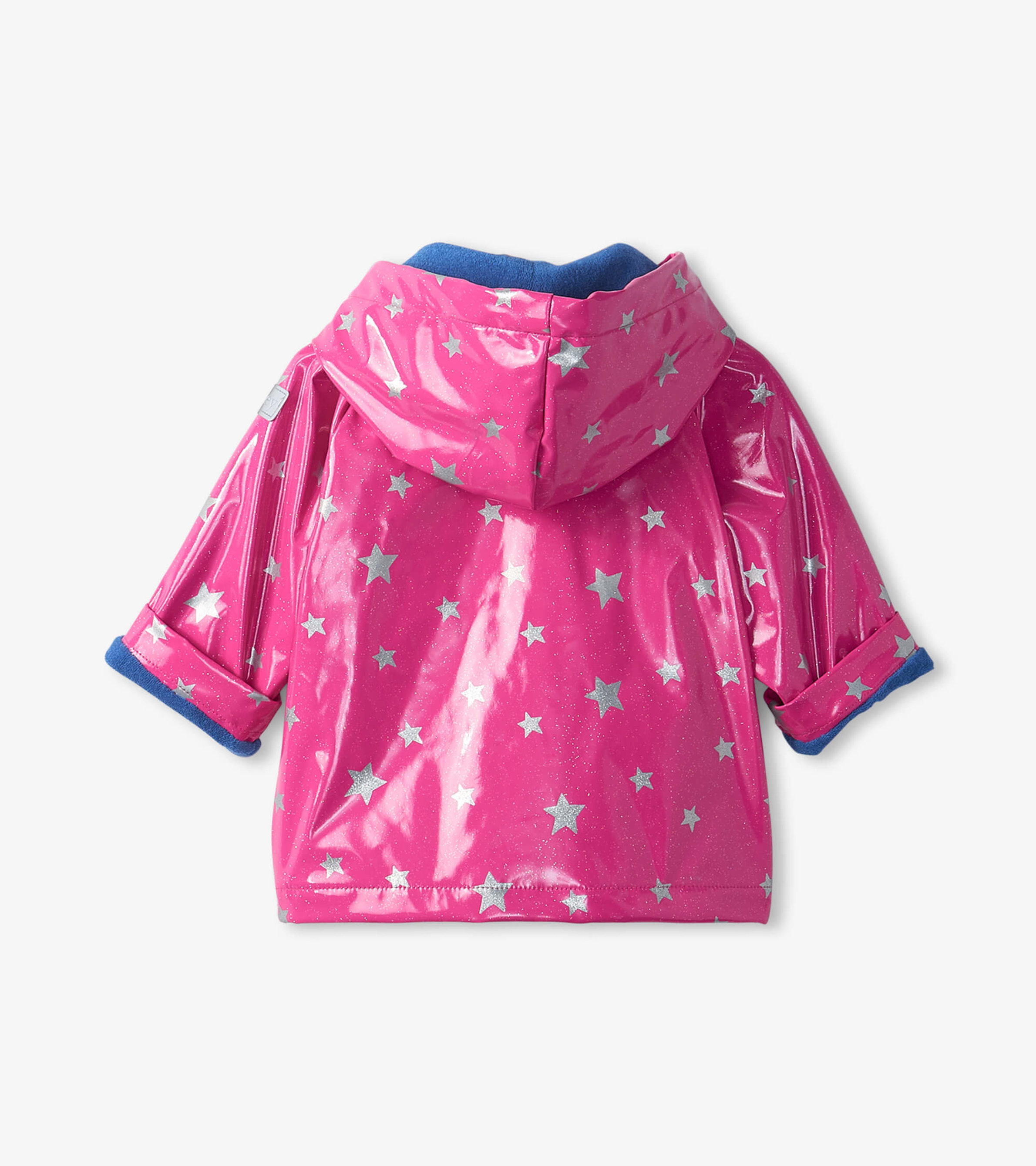 Hatley Kids' Glitter Star Print Fleece Lined Rain Coat, Raspberry
