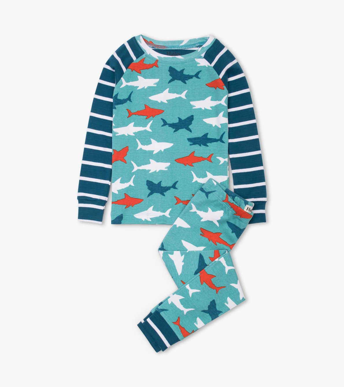 Agrandir l'image de Pyjama en coton biologique avec haut à manches raglan – Grands requins blancs