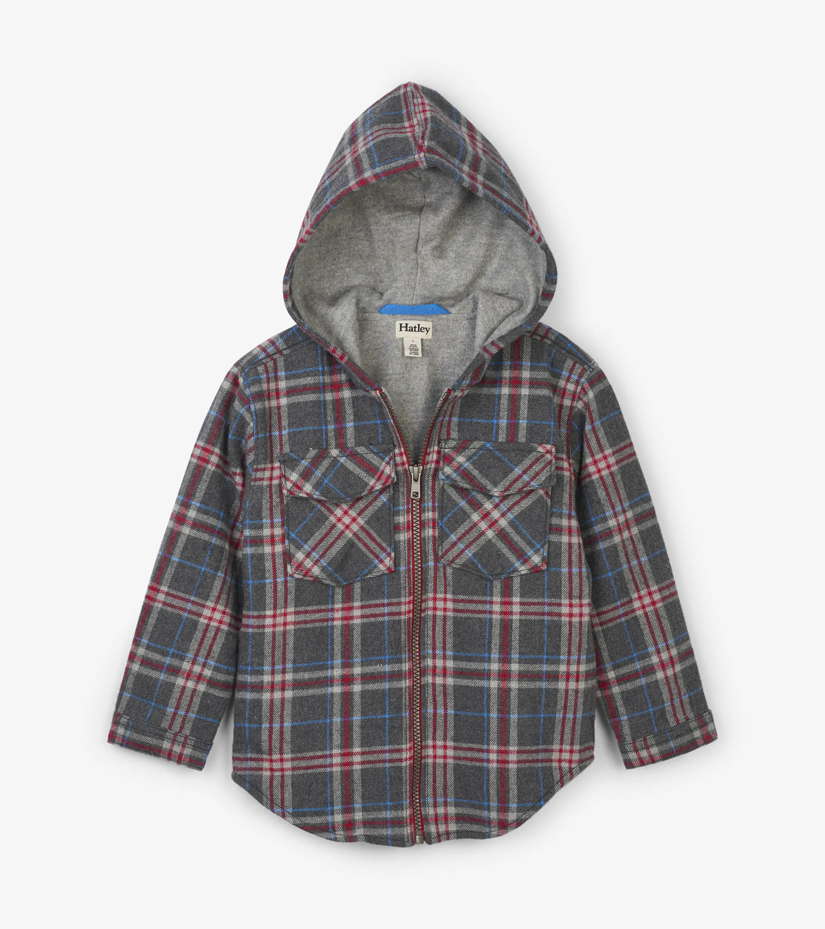 View larger image of Grey Plaid Woven Full Zip Hoodie