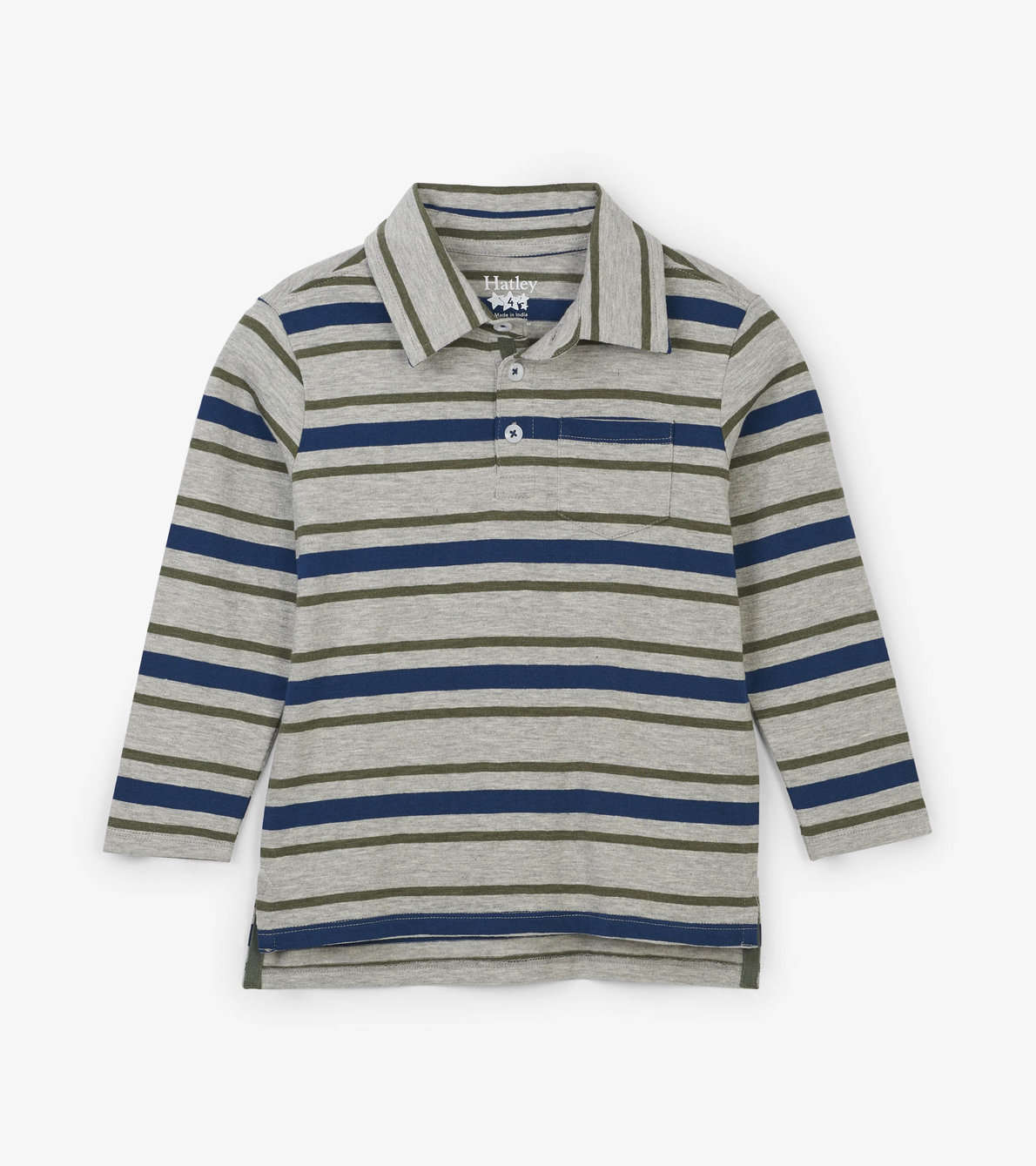 View larger image of Grey Stripe Long Sleeve Polo Tee