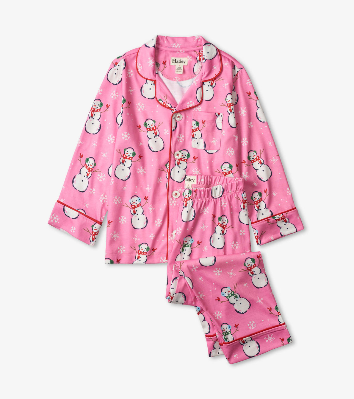 Agrandir l'image de Pyjama à haut boutonné – Bonhomme de neige joyeux, fond rose