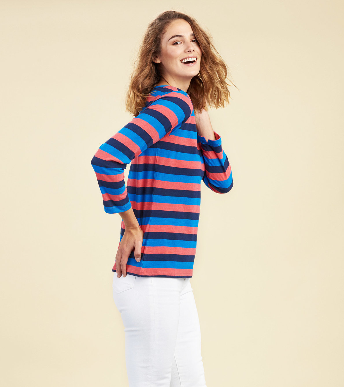 View larger image of Hatley 3/4 Sleeve Tee - Blue and Coral Stripes