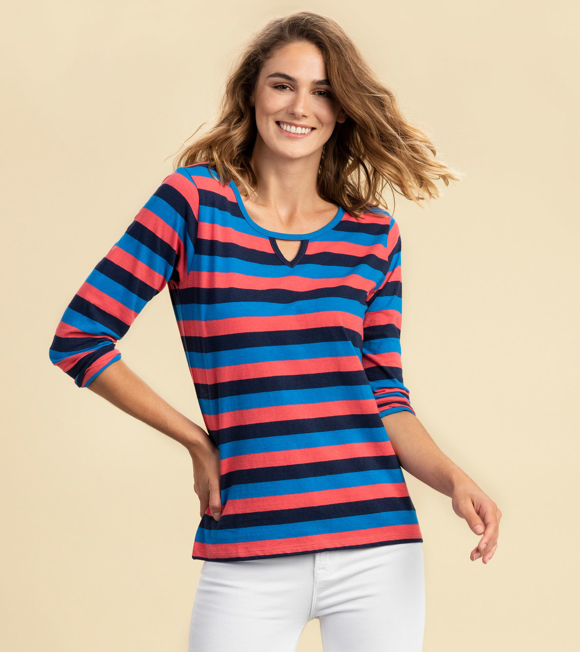 View larger image of Hatley 3/4 Sleeve Tee - Blue and Coral Stripes