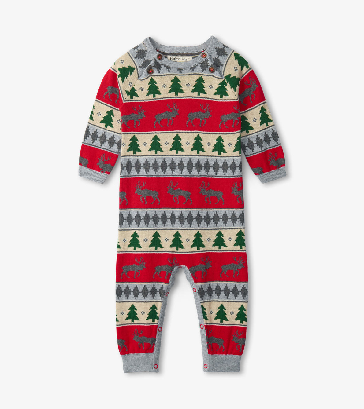 View larger image of Holiday Elk Fair Isle Baby Sweater Romper