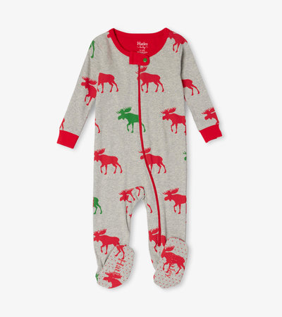 Holiday Moose Organic Cotton Footed Coverall