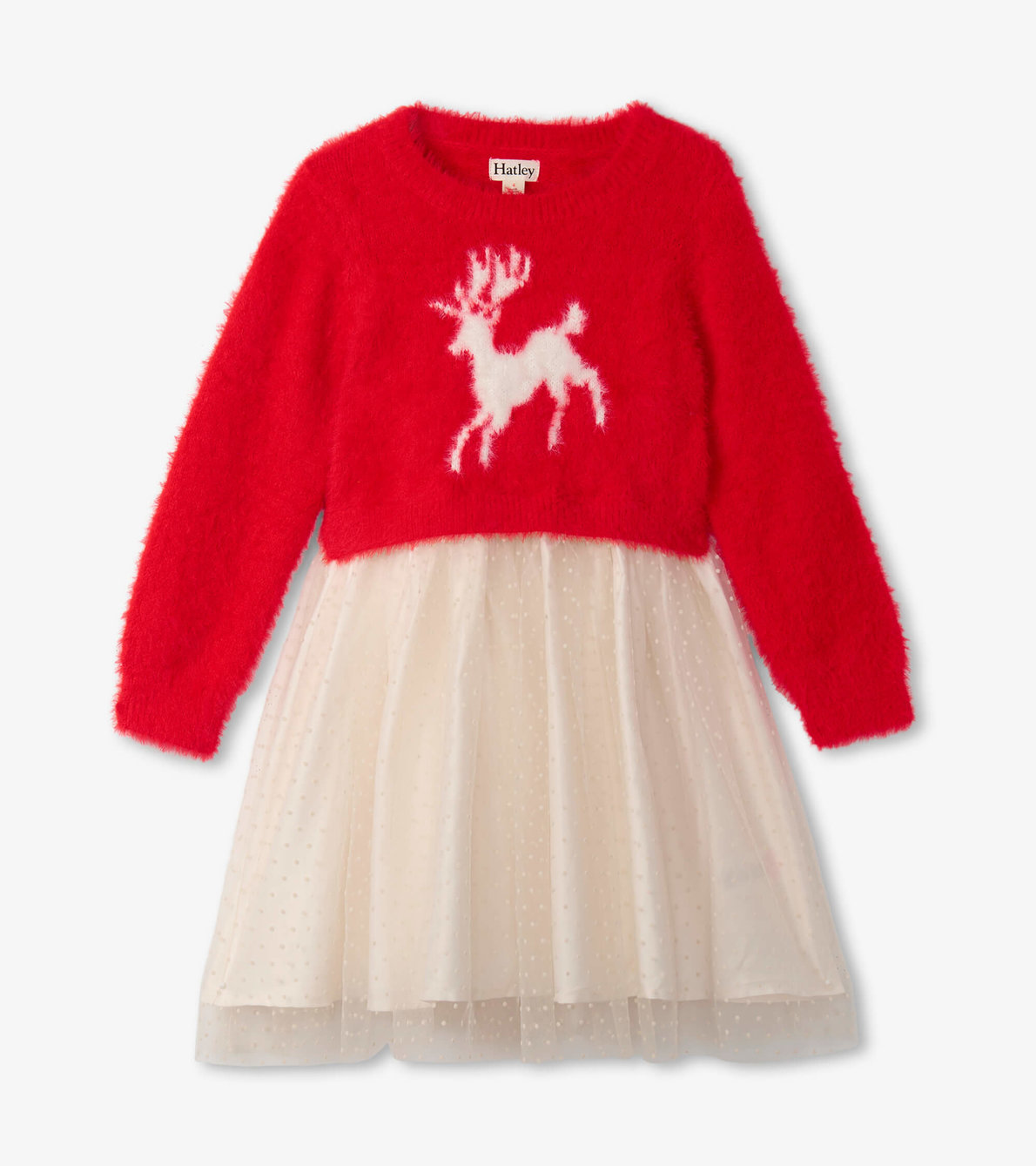 View larger image of Girls Holiday Deer Mix Media Dress
