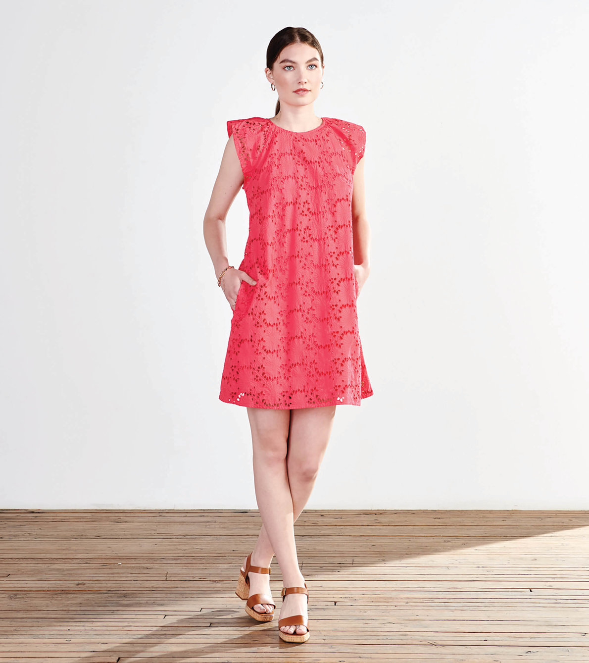 View larger image of Kaia Eyelet Dress - Rouge Red