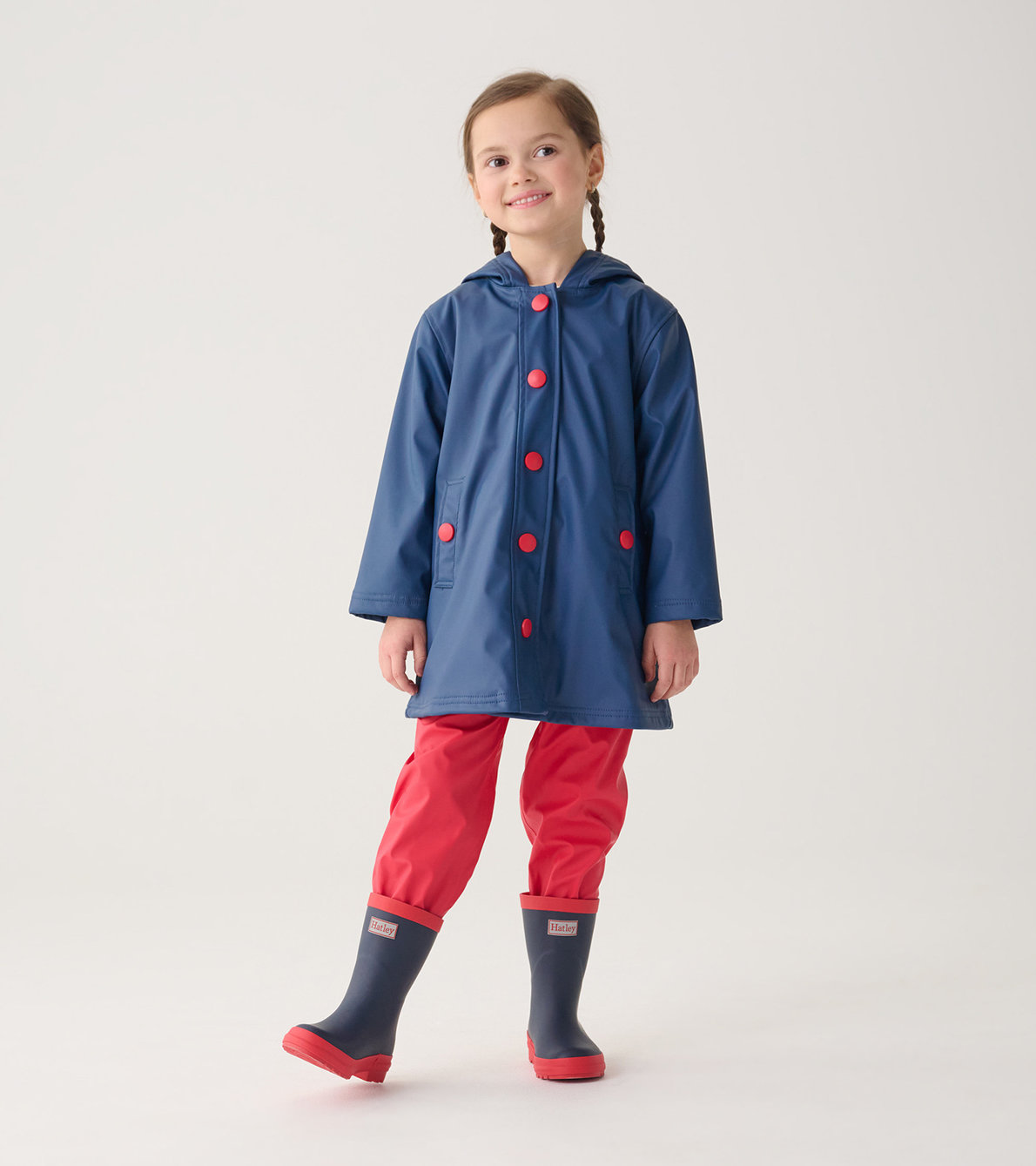 Agrandir l'image de Bottes de pluie au fini mat pour enfant – Bleu marine avec bordures rouges