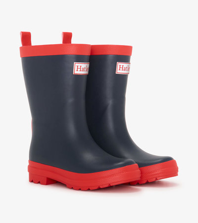 Kids Navy & Red Matte Rain Boots