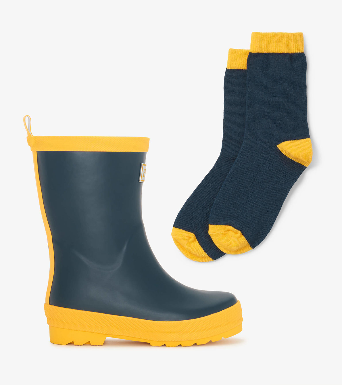 View larger image of Kids Navy & Yellow Matte Rain Boots