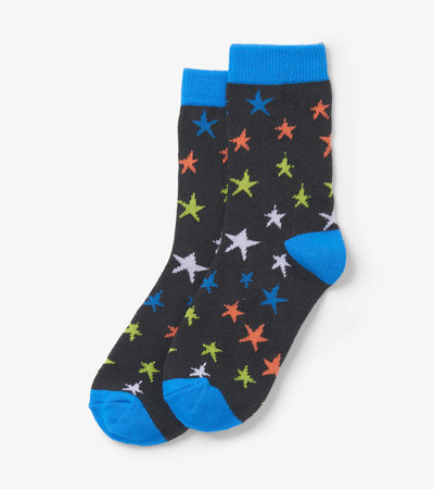 Chaussettes pour enfant – Étoiles colorées sur fond gris