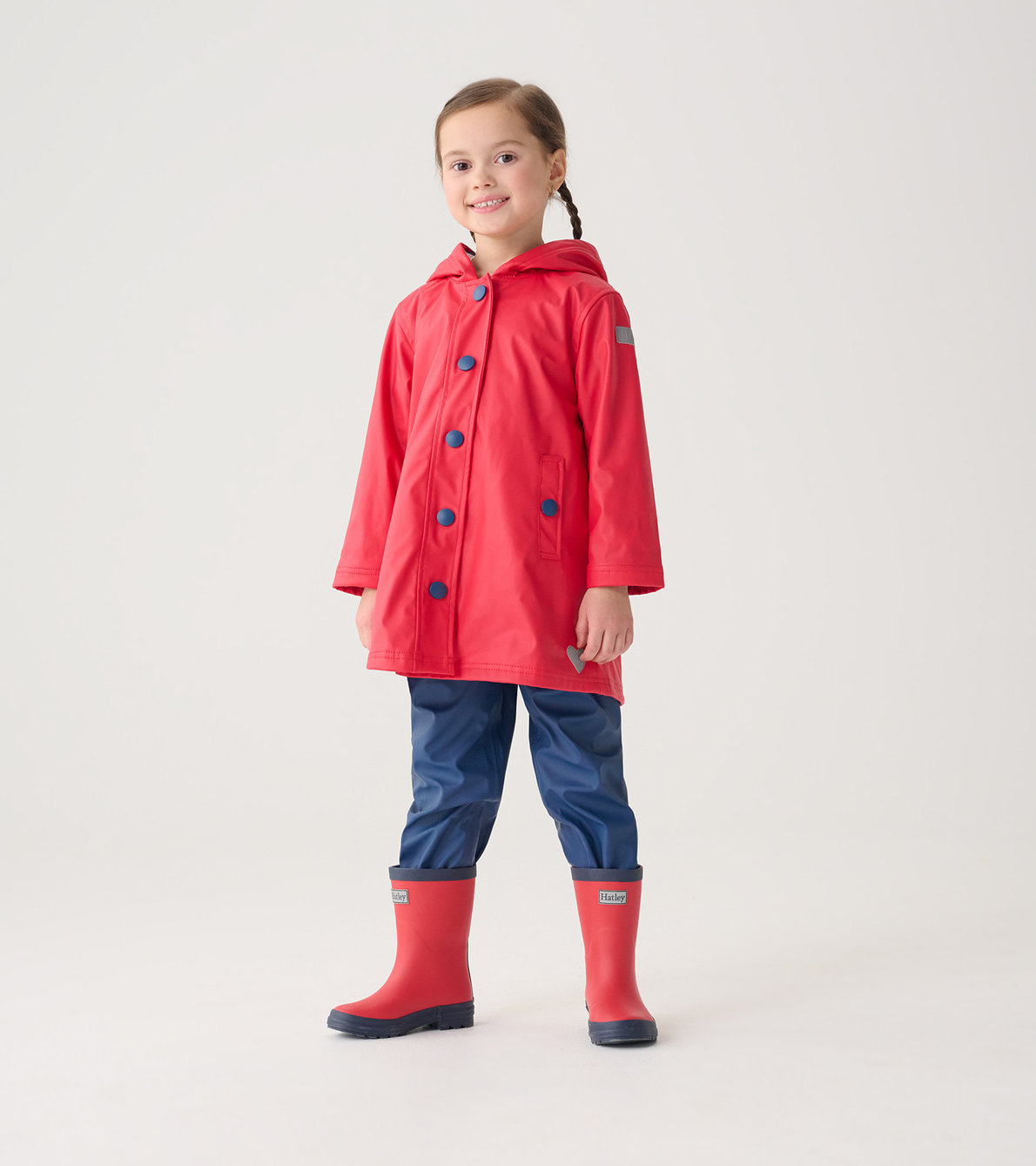 Agrandir l'image de Bottes de pluie au fini mat pour enfant – Rouge avec bordures bleu marine