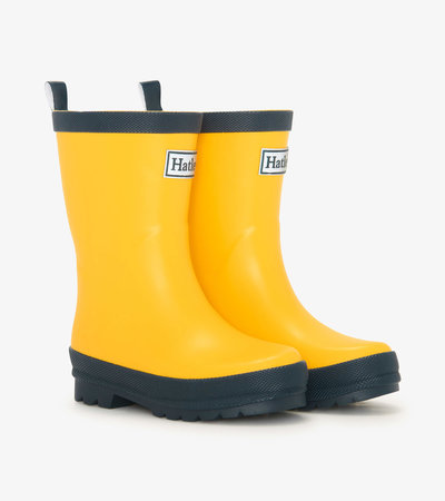 Kids Yellow & Navy Matte Rain Boots