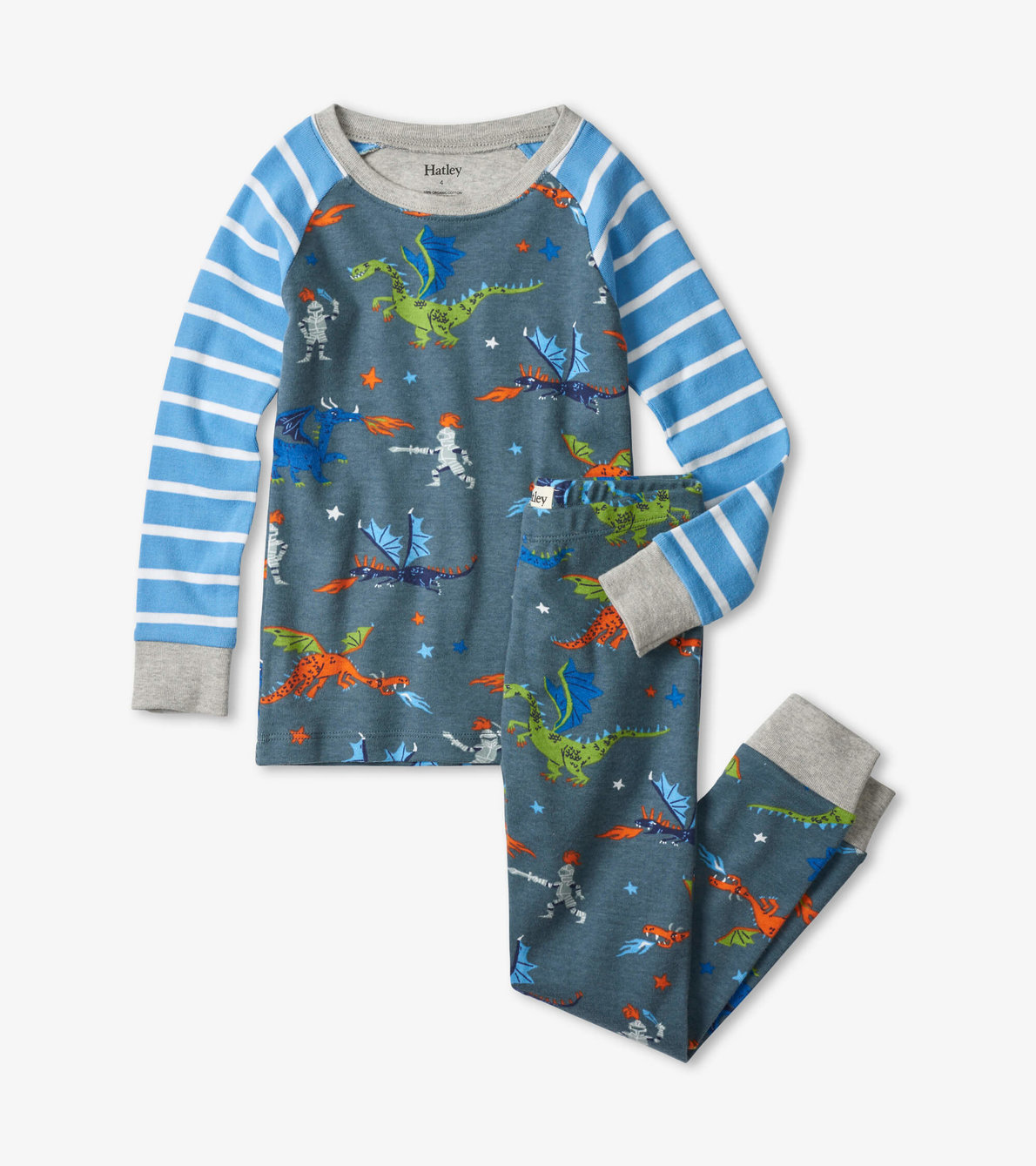 Agrandir l'image de Pyjama en coton biologique avec haut à manches raglan – Chevaliers et dragons